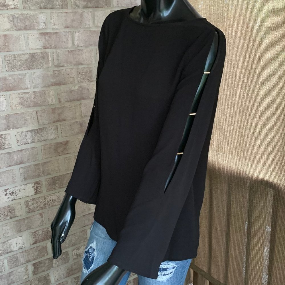 MICHAEL Michael Kors Black Long Slit Bell Sleeve Top NWT